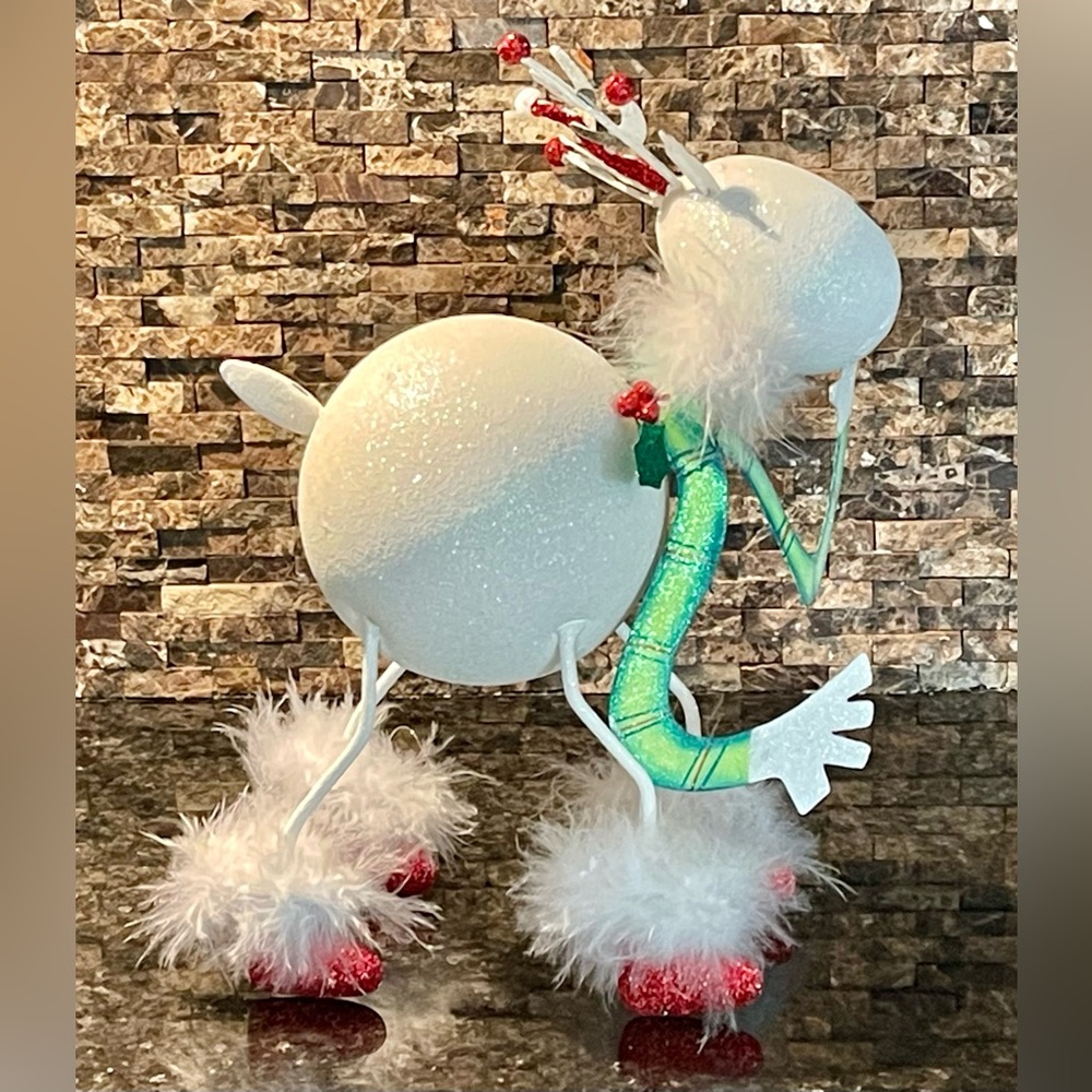 Pier 1 White Glitter Reindeer with Santa Hat & Boots Green Scarf Christmas decor - Picture 4 of 11